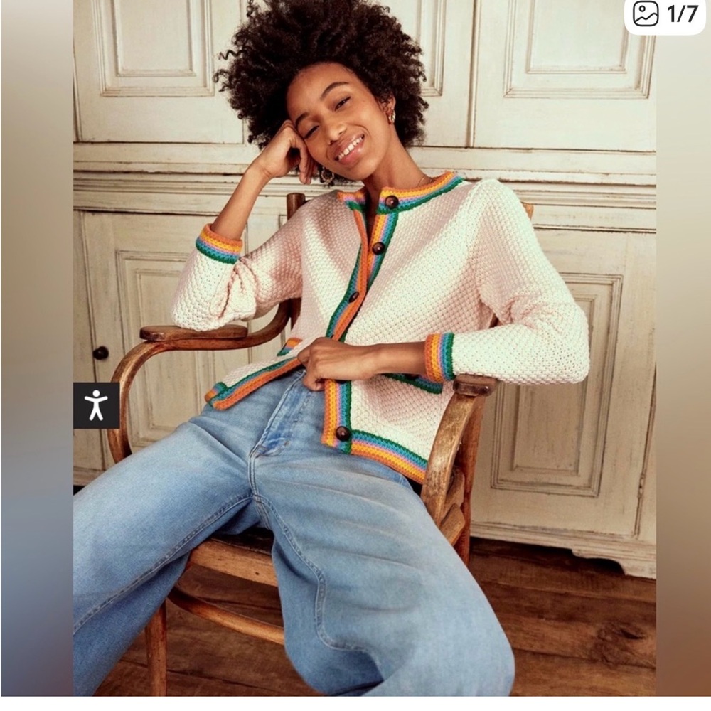 ISO: Boden Libby Knit Rainbow Colorful Trim Cardigan Jacket